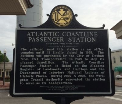 Atlantic Coastline Passenger Station Marker (reverse) image. Click for full size.