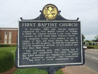 Dothan First Baptist Church Marker. Click for full size. Dothan First Baptist Church Marker image. Click for full size.