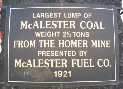 Largest Lump of McAlester Coal Marker image. Click for full size.