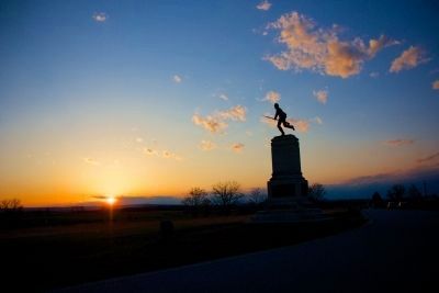 First Regiment Minnesota Volunteers Marker looking toward town at sunset image. Click for full size.