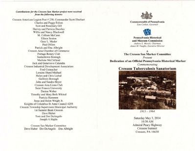Cresson Tuberculosis Sanatorium Marker Dedication Program. Click for full size. Cresson Tuberculosis Sanatorium Marker Dedication Program image. Click for full size.