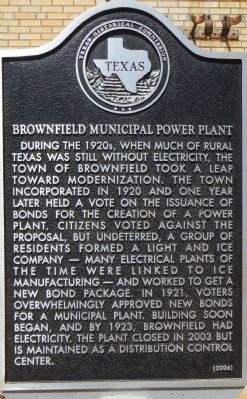 Brownfield Municipal Power Plant Marker image. Click for full size.