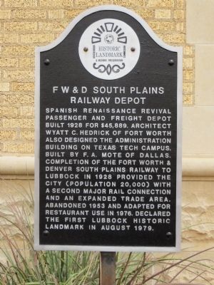 F W & D South Plains Railway Depot Marker image. Click for full size.