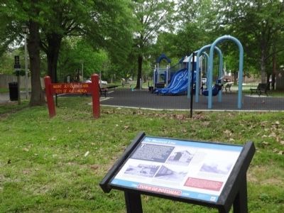 Park sign and paved trail behind the marker. Click for full size. Park sign and paved trail behind the marker image. Click for full size.