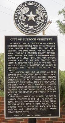 City of Lubbock Cemetery Marker image. Click for full size.
