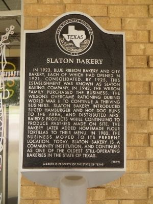 Slaton Bakery Marker image. Click for full size.