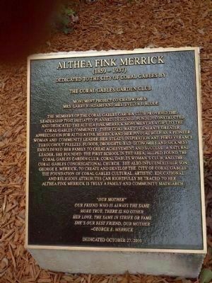 Althea Fink Merrick Monument Plaque image. Click for full size.