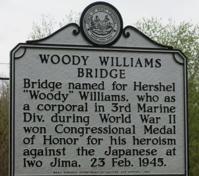 Woody Williams Bridge Marker. Click for full size. Woody Williams Bridge Marker image. Click for full size.