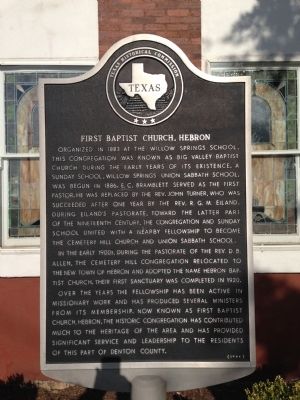 First Baptist Church, Hebron Texas Historical Marker image. Click for full size.