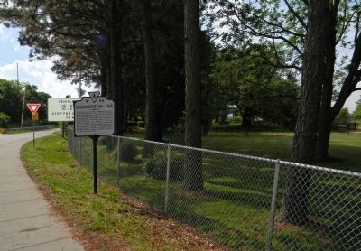 Wide view of the Emancipation Oak Marker. Click for full size. Wide view of the Emancipation Oak Marker image. Click for full size.