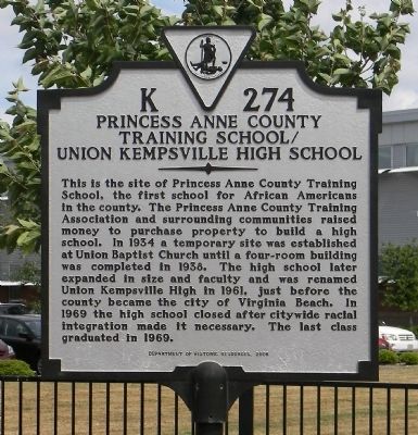 Princess Anne County Training School/Union Kempsville High School Marker image. Click for full size.