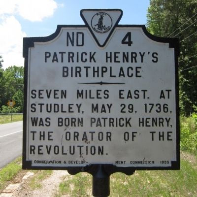 Patrick Henry's Birthplace Marker image. Click for full size.