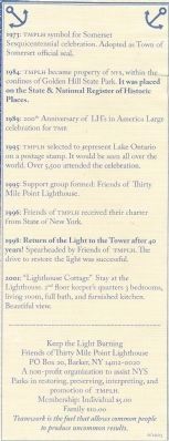 30 Mile Point Lighthouse Timeline Bookmark Back. Click for full size. 30 Mile Point Lighthouse Timeline Bookmark Back image. Click for full size.