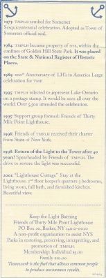 30 Mile Point Lighthouse Timeline Bookmark Back image. Click for full size.