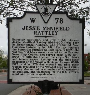 Jessie Menifield Rattley Marker. Click for full size. Jessie Menifield Rattley Marker image. Click for full size.