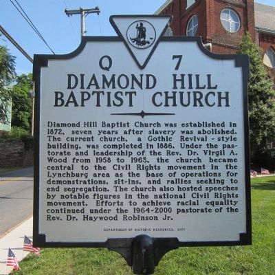 Diamond Hill Baptist Church Marker. Click for full size. Diamond Hill Baptist Church Marker image. Click for full size.
