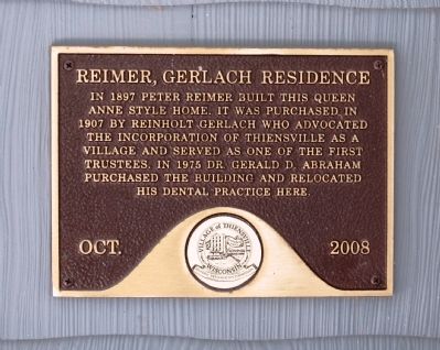 Reimer, Gerlach Residence Marker image. Click for full size.