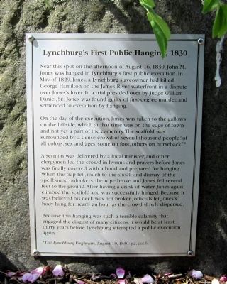 Lynchburg’s First Public Hanging, 1830 Marker. Click for full size. Lynchburg’s First Public Hanging, 1830 Marker image. Click for full size.