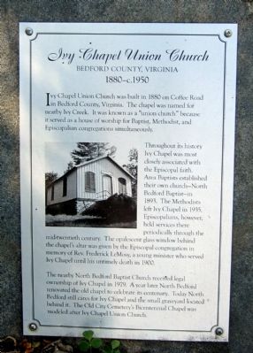 Ivy Chapel Union Church Marker. Click for full size. Ivy Chapel Union Church Marker image. Click for full size.