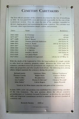Cemetery Caretakers Marker. Click for full size. Cemetery Caretakers Marker image. Click for full size.