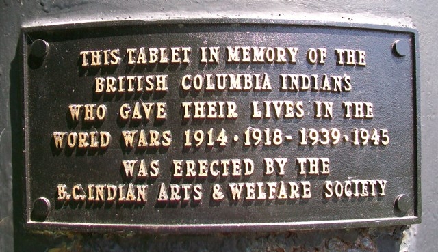 British Columbia Indians World Wars Memorial Marker