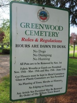 Greenwood Cemetery Rules Sign image. Click for full size.