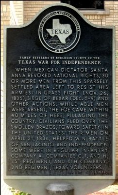 Early Settlers of Burleson County in the Texas War for Independence Marker image. Click for full size.