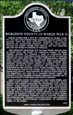 Burleson County in World War II Marker. Click for full size. Burleson County in World War II Marker image. Click for full size.