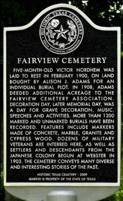 Fairview Cemetery Marker. Click for full size. Fairview Cemetery Marker image. Click for full size.