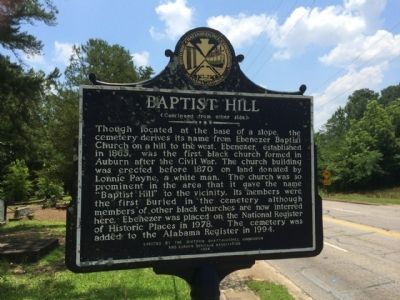 Baptist Hill Marker (reverse) image. Click for full size.