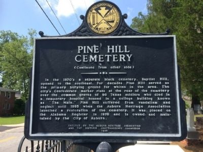 Pine Hill Cemetery Marker (reverse) image. Click for full size.