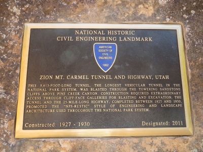 Zion Mt. Carmel Tunnel and Highway, Utah Marker image. Click for full size.