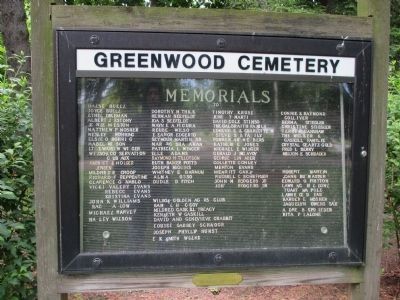 Greenwood Cemetery Memorials Sign image. Click for full size.