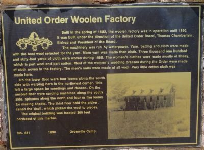 United Order Woolen Mill Marker image. Click for full size.