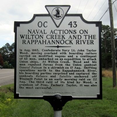 Naval Actions on Wilton Creek and the Rappahannock River Marker image. Click for full size.