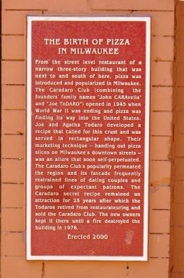 The Birth of Pizza in Milwaukee Marker image. Click for full size.