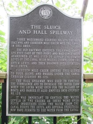 The Sluice and Hall Spillway Marker image. Click for full size.
