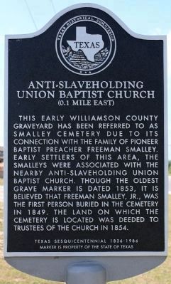 Anti-Slaveholding Union Baptist Cemetery Marker. Click for full size. Anti-Slaveholding Union Baptist Cemetery Marker image. Click for full size.