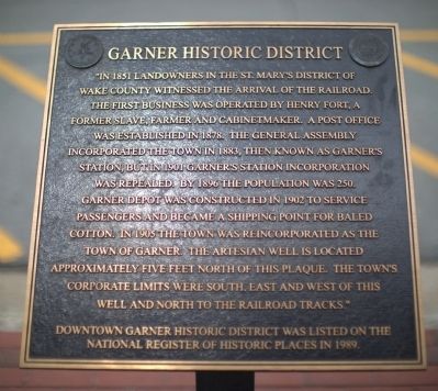 Garner Historic District Marker image. Click for full size.