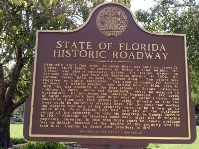 State of Florida Historic Roadway Marker image. Click for full size.