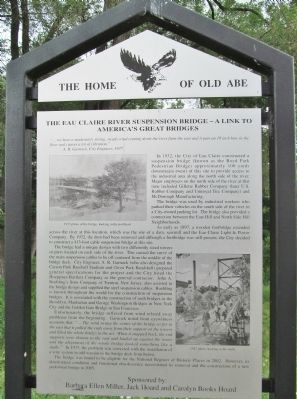 The Eau Claire River Suspension Bridge Marker. Click for full size. The Eau Claire River Suspension Bridge Marker image. Click for full size.