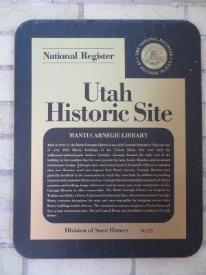 Manti Carnegie Library Marker image. Click for full size.