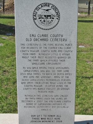 Eau Claire County Old Orchard Cemetery Marker. Click for full size. Eau Claire County Old Orchard Cemetery Marker image. Click for full size.