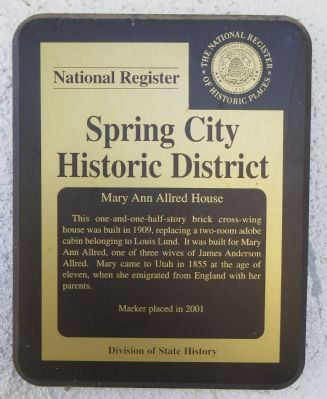 Mary Ann Allred House Marker image. Click for full size.