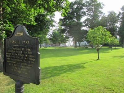 Russell Park Marker and View Towards Playground. Click for full size. Russell Park Marker and View Towards Playground image. Click for full size.