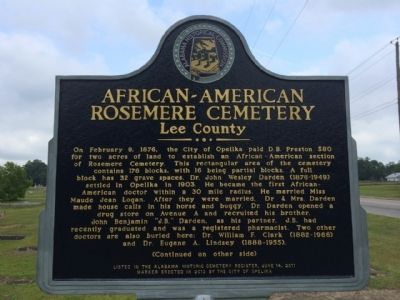African-American Rosemere Cemetery Marker image. Click for full size.