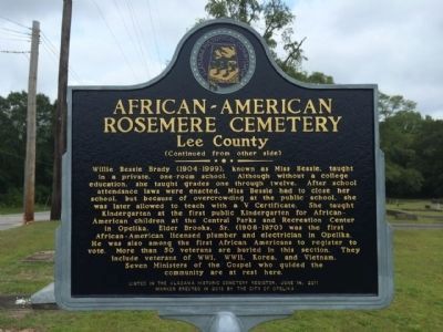African-American Rosemere Cemetery Marker (reverse) image. Click for full size.