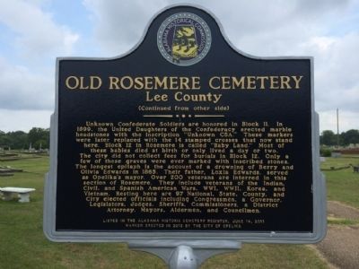 Old Rosemere Cemetery Marker (reverse) image. Click for full size.