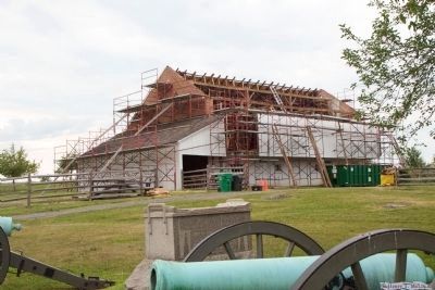 Trostle barn East side getting new 1863 style roof. July 2014.. Click for full size. Trostle barn East side getting new 1863 style roof. July 2014. image. Click for full size.