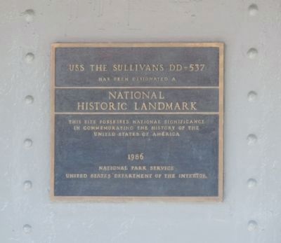 USS <i>The Sullivans</i> National Historic Landmark Marker. Click for full size. USS <i>The Sullivans</i> National Historic Landmark Marker image. Click for full size.